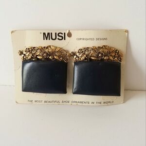 Vintage MUSI Gold Tone and Dark Blue Shoe Ornaments Shoe Clips